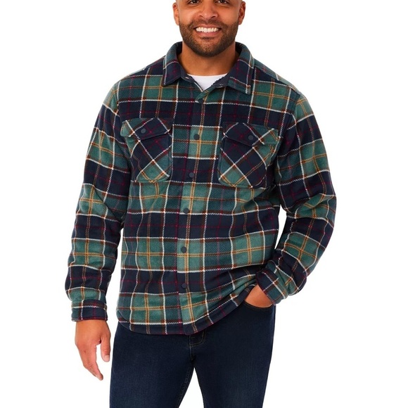 Members Mark Men’s Shacket Sherpa Lined Shirt Jacket Plaid Size M - Picture 1 of 8